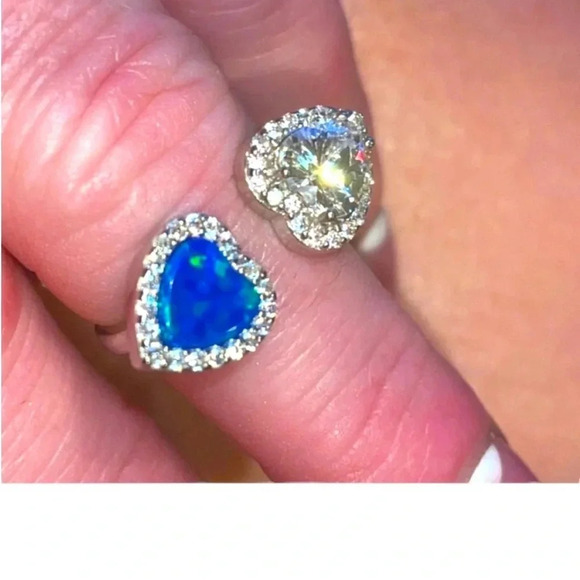 AZURE GILSON OPAL& WHITE SAPPHIRE
DOUBLE HEART TOI ET MOI ADJUSTABLE RING 8 - Picture 7 of 16